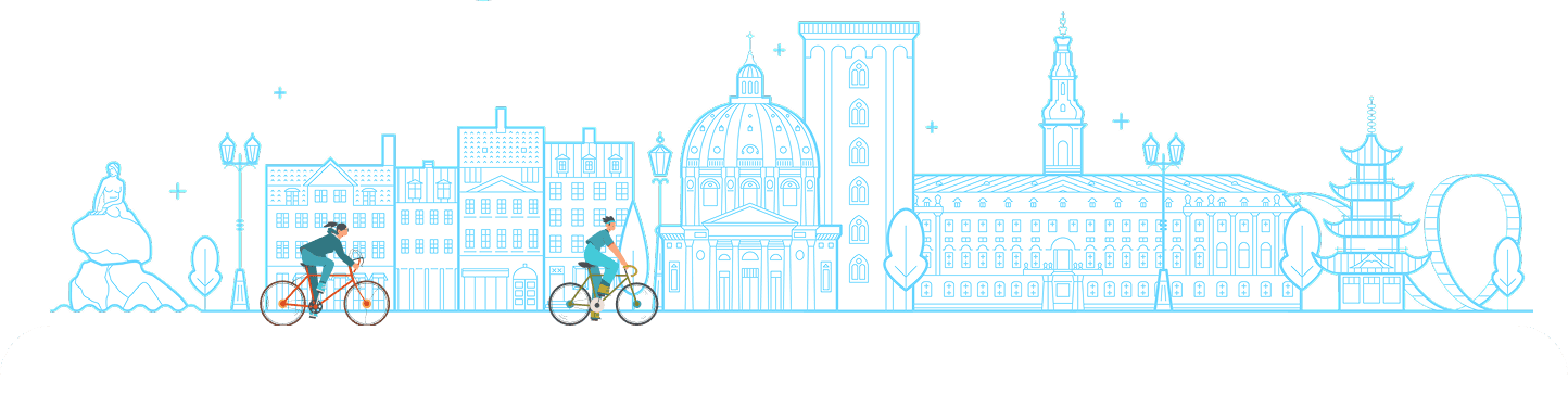 Cyclists at the bottom of the screen